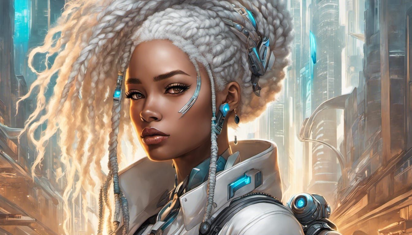 Cyberpunk Woman with Braids in Futuristic Style