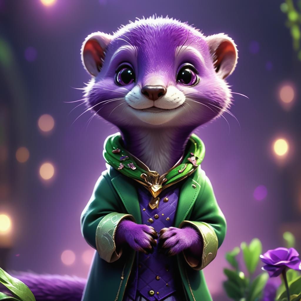 Cute Purple Weasel Says Thank You: Fantasy Art