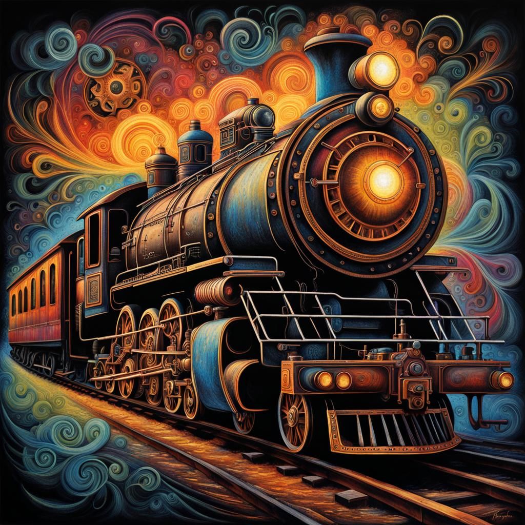Abstract Steampunk Locomotive in Chalk Art