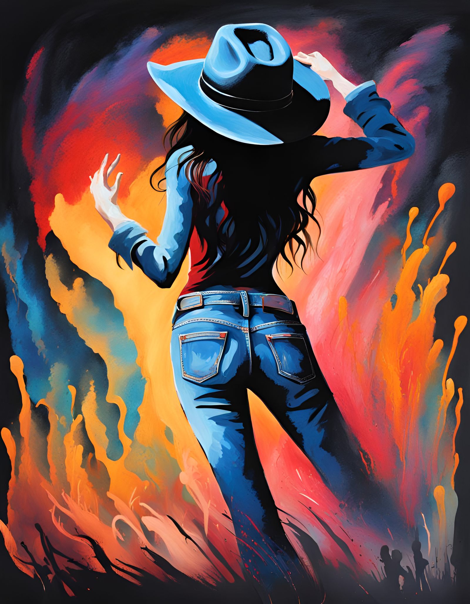 Woman Dancing in Moonlight with Cowboy Hat