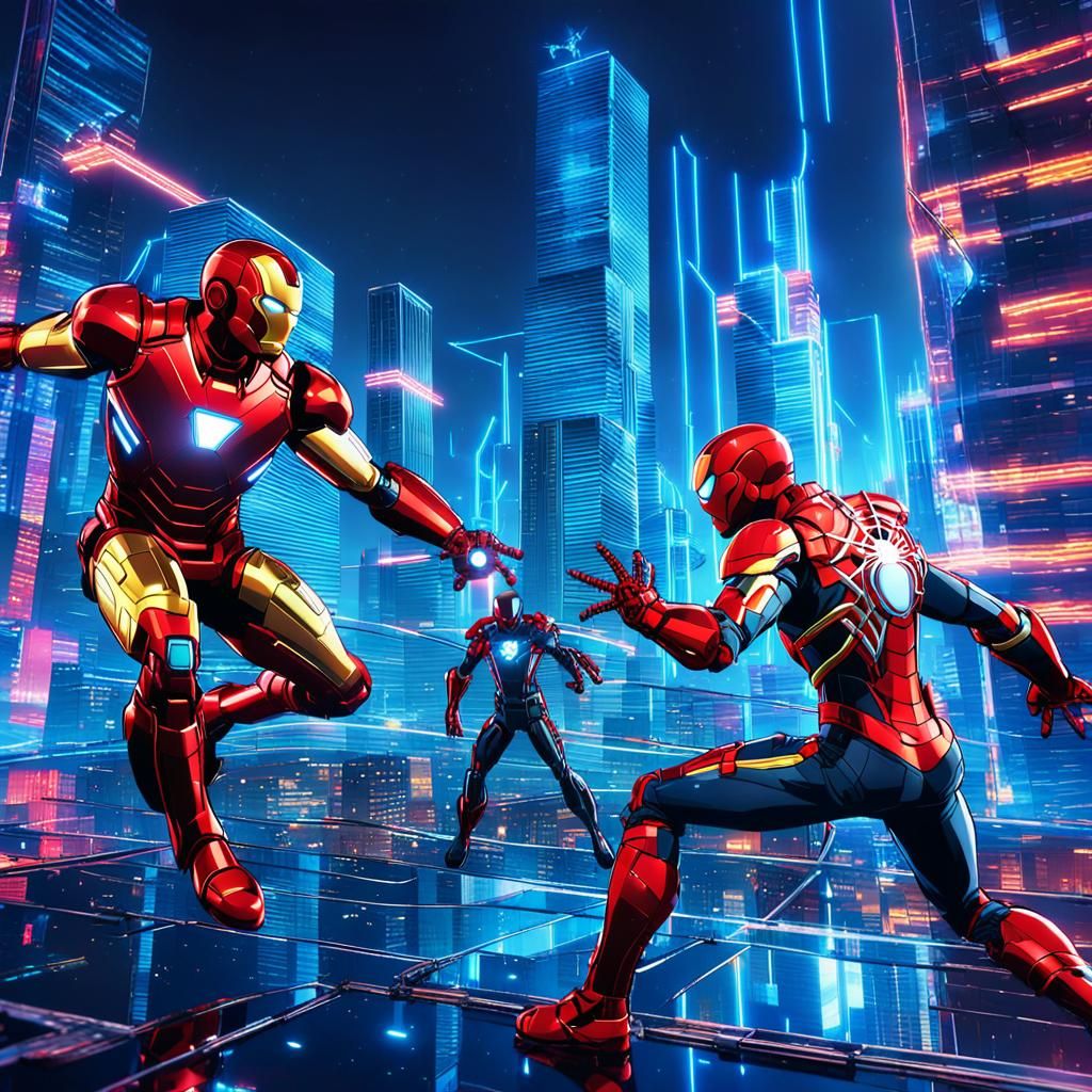 Iron Man and Spider-Man Team Up in Anime Style