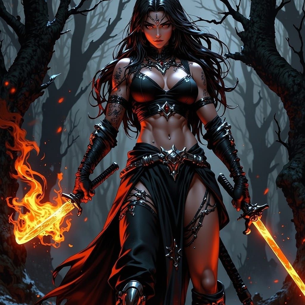 Fierce Samurai Warrior in Enchanted Forest