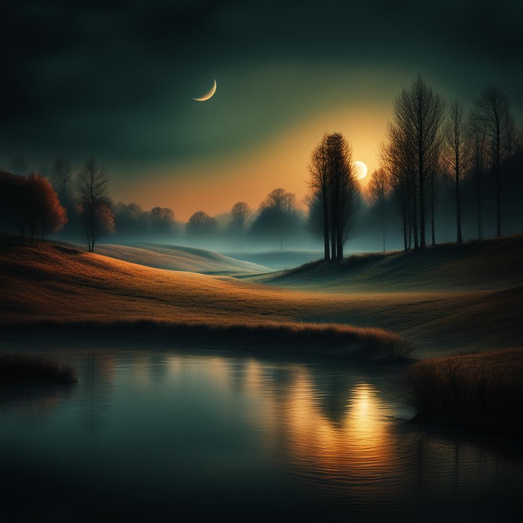 Surreal Twilight Landscape in Impressionistic Style