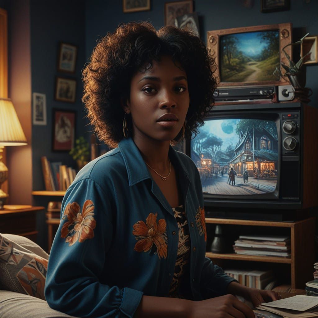 A 1980s Woman's Escape in a Vibrant VHS World