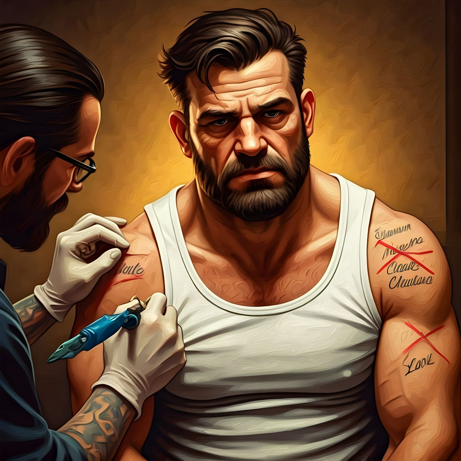 Tattooed Sailor in Gouache Style