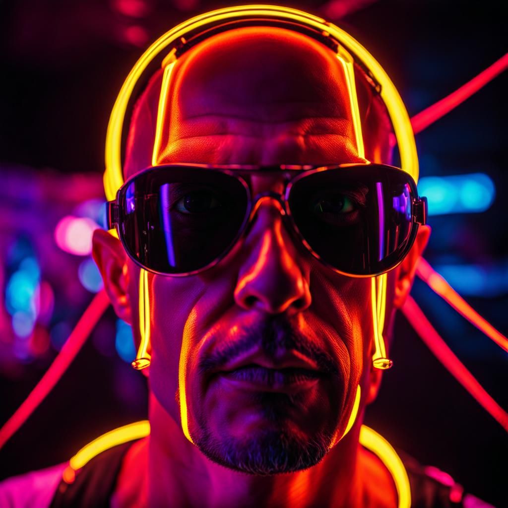Neon Cyberpunk Portrait with Alien Technology