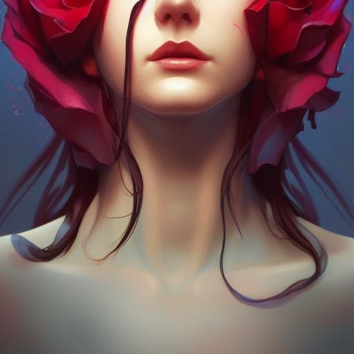 Detailed Rose Woman Portrait in Art Nouveau Style