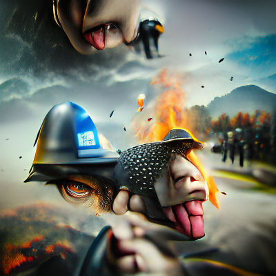 Apocalyptic Police Officer in Dystopian Cityscape