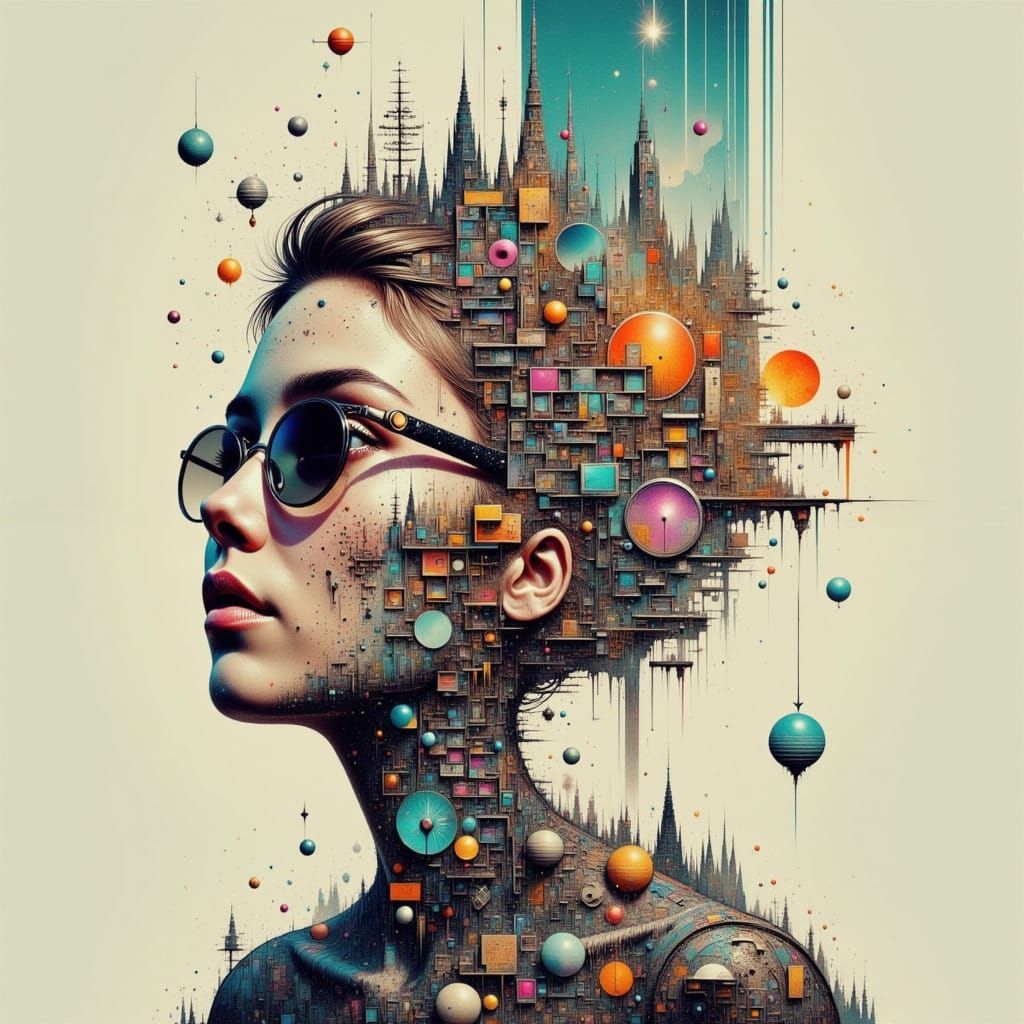 Persistence <lora:Dreamweave Flux:1.0> <lora:Urbanpunk Robots:1.0> Journey Collage Adventure Dreams Double exposure