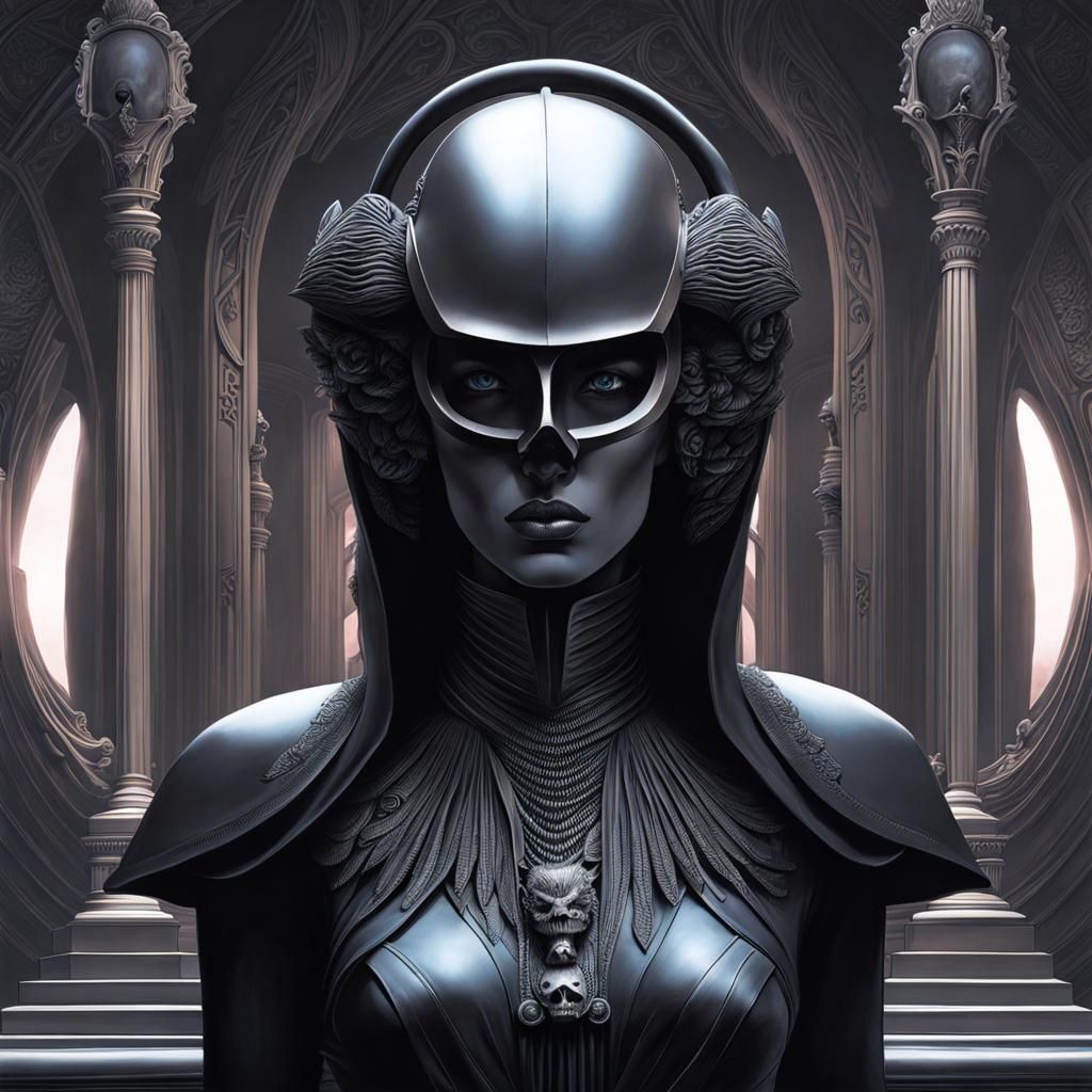Girl with Death Mask in a Dark Surreal Style