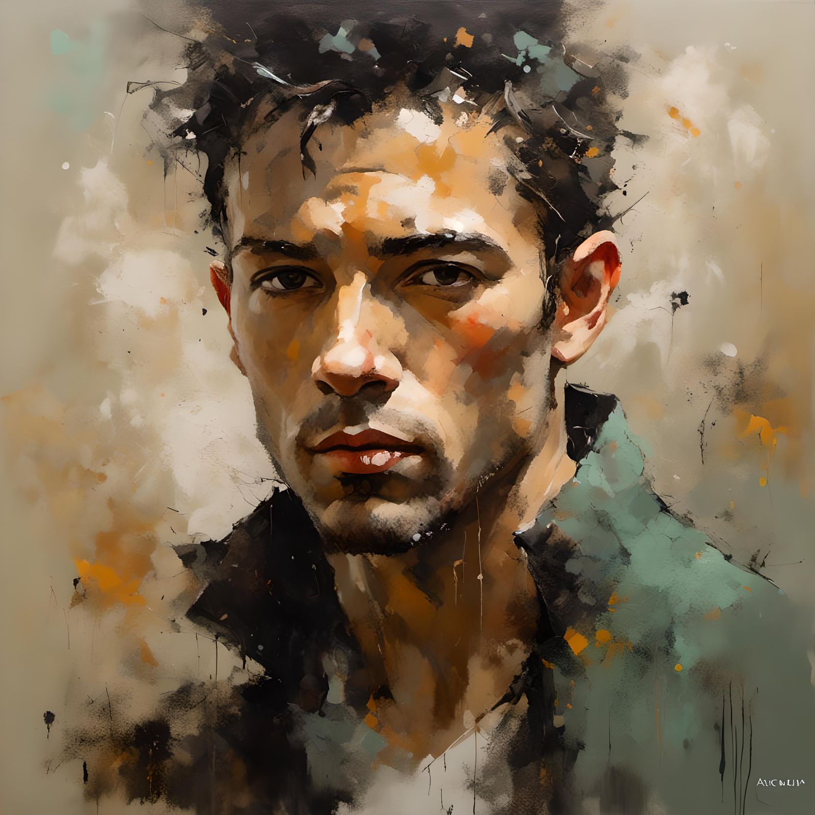 Celestial Youth Portrait in Abstract Oil Painting Style