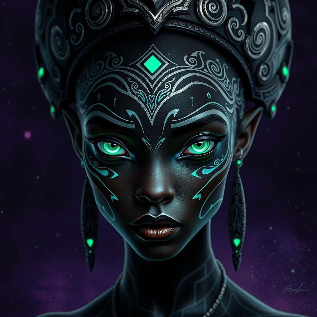Afrofuturist Alien Woman with Bioluminescent Markings