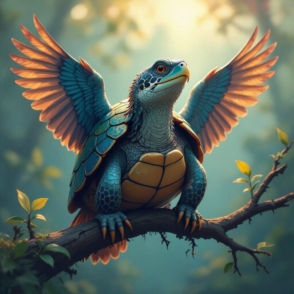 Turtle-Bird Hybrid in Surreal Digital Painting Style