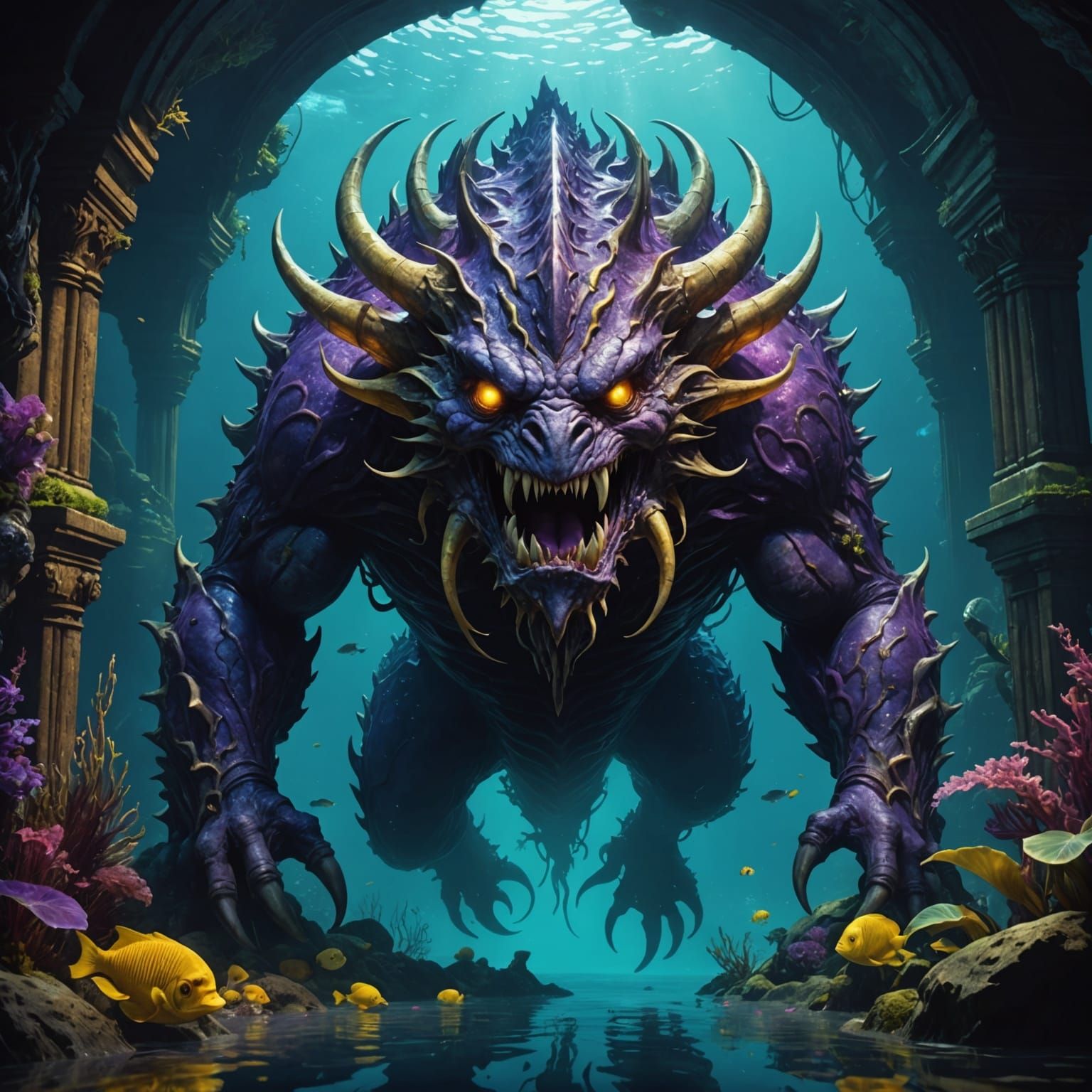 Underwater Monster in Dark Fantasy Style