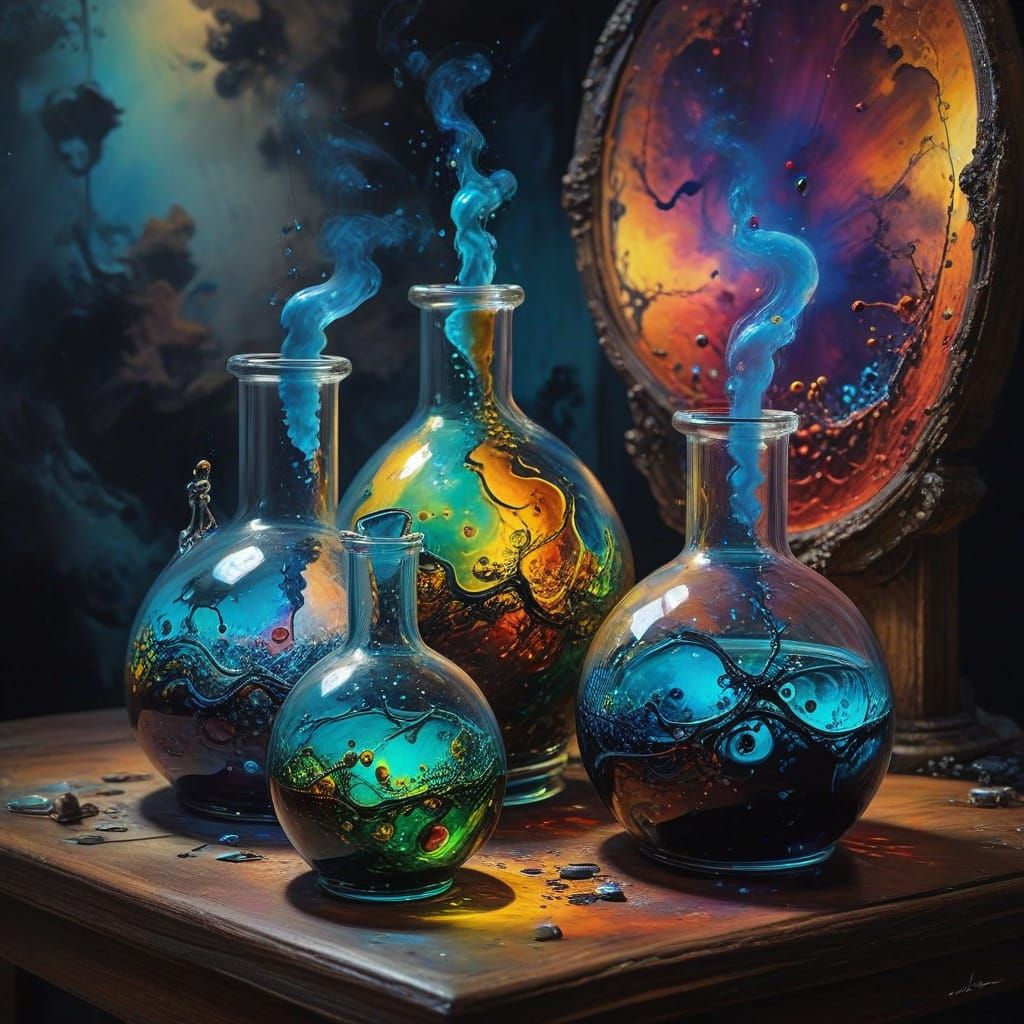 Surreal Oil Painting of a Dreamlike Science Lab