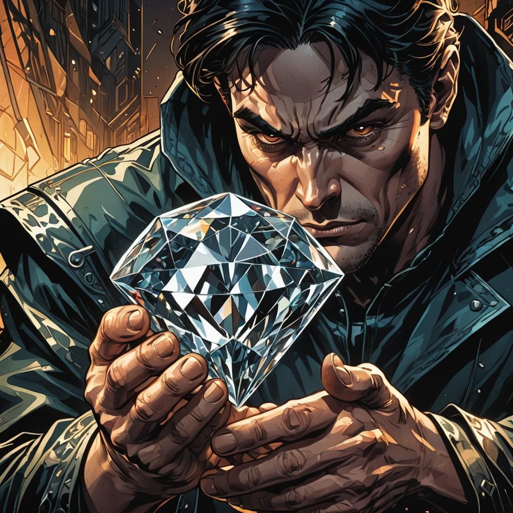 Comic Book Thief with Diamond, Vibrant Colors