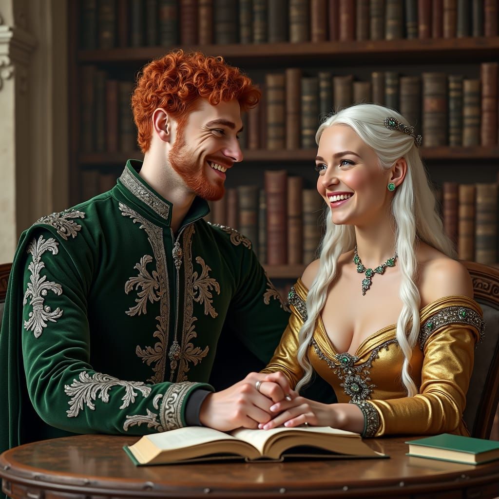 Prince and Princess in Lavish Medieval Library