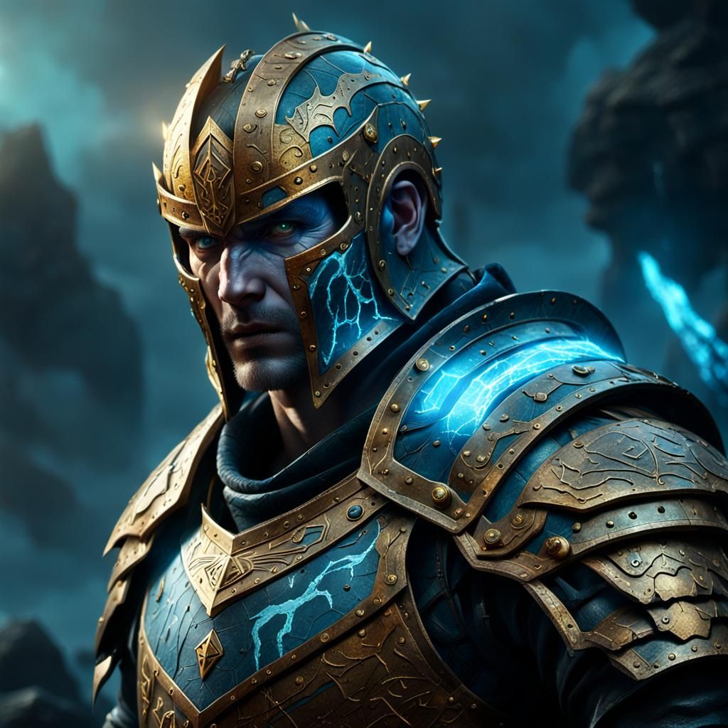 Glowing Scars on Armored Warrior: Fantasy Concept Art