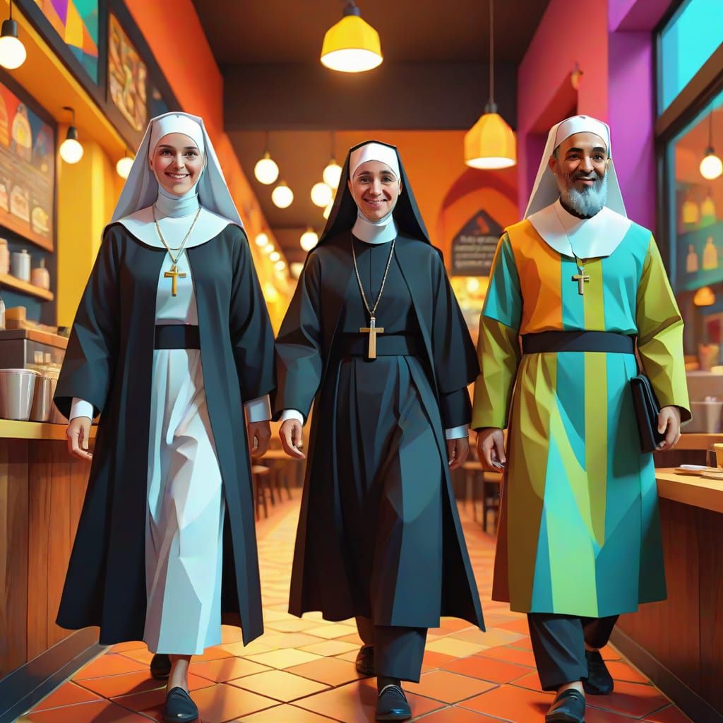 Vibrant Interfaith Friends in Cartoonish Low-Poly Style