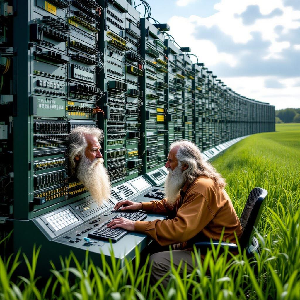 Ancient Man Works on Miles-Long Mainframe Computer