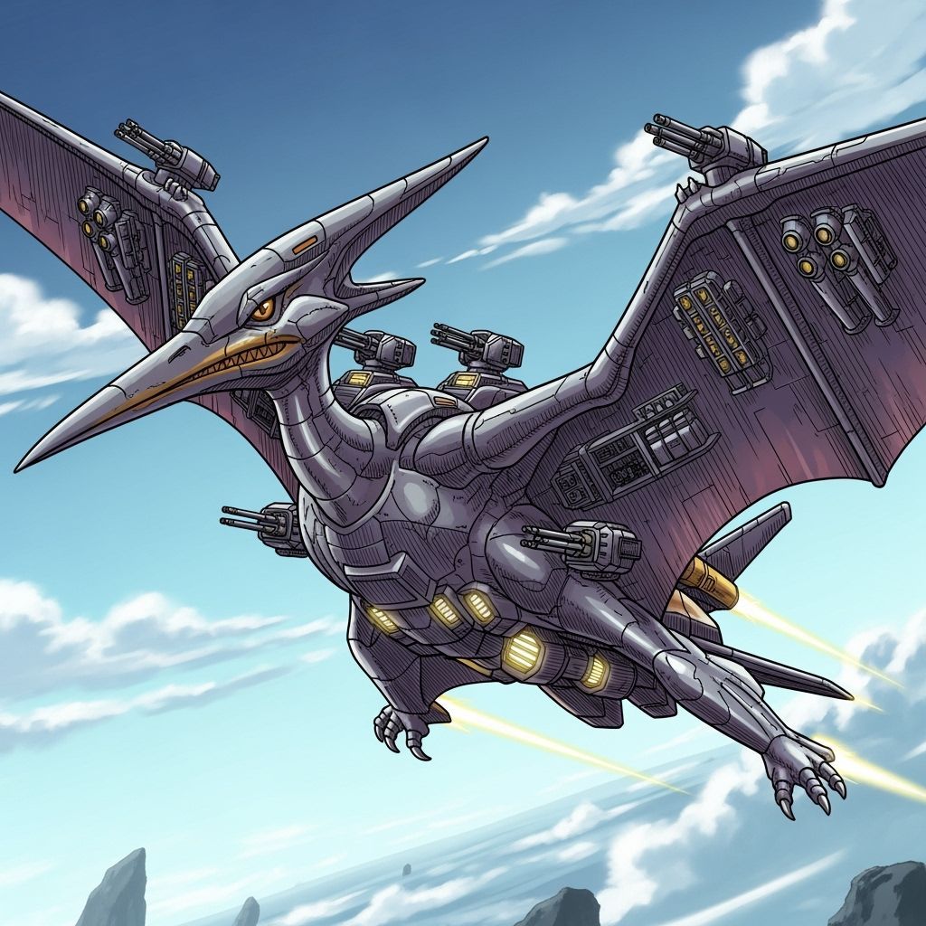Massive Pteranodon Spaceship in Cel-Shaded Manga Style