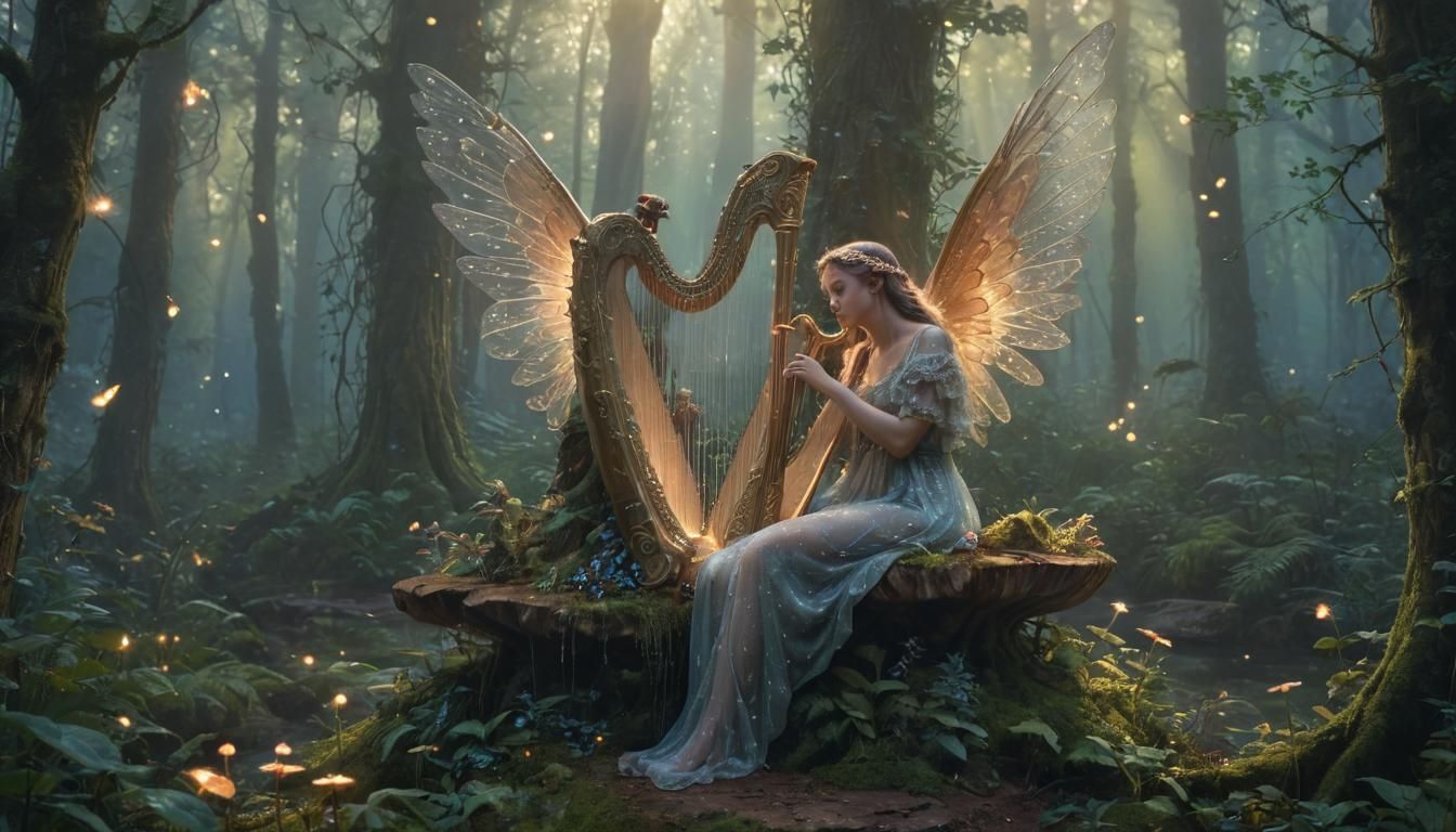 Ethereal Winged Figure in Mystical Forest