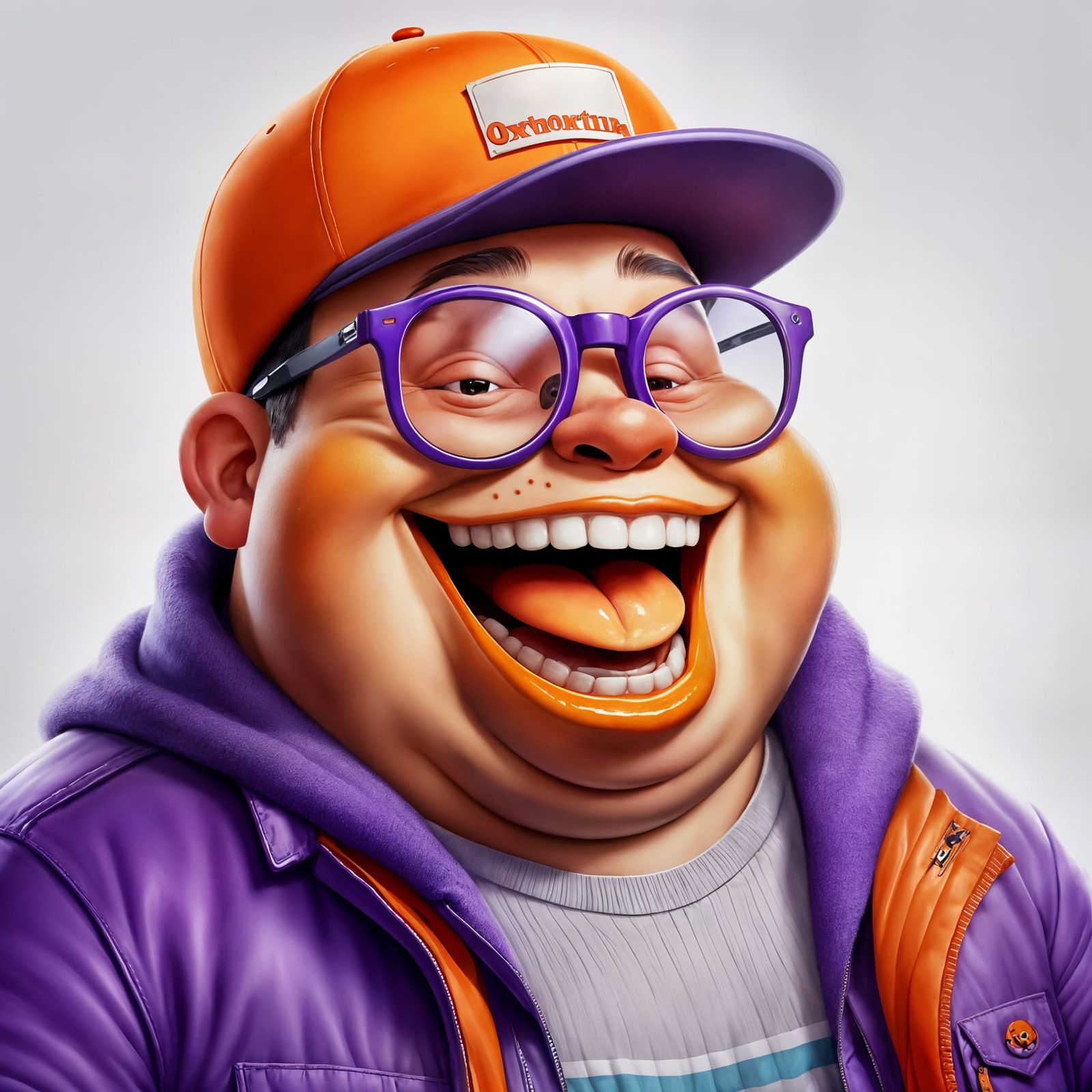 Chubby Boy Smiles in Vibrant Orange and Purple
