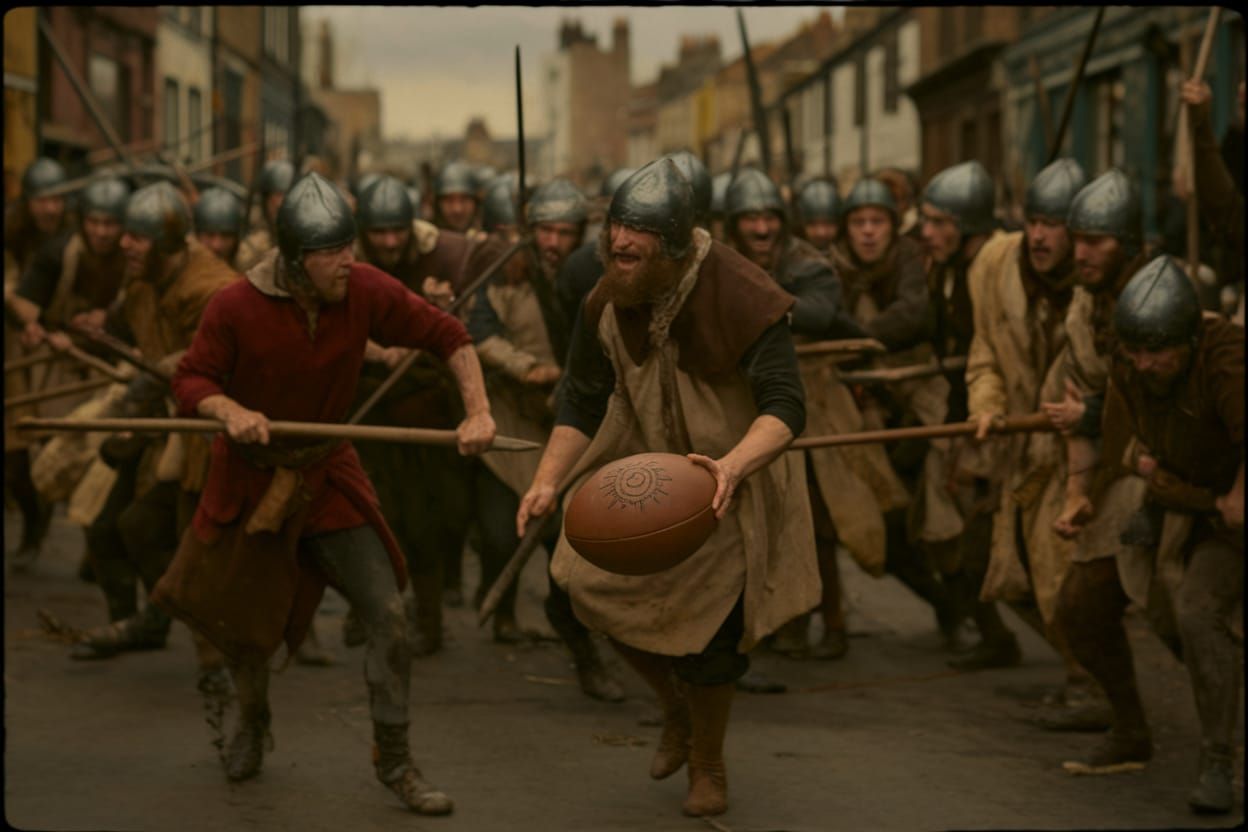 Medieval Shrovetide Football Game in Derbyshire Streets
