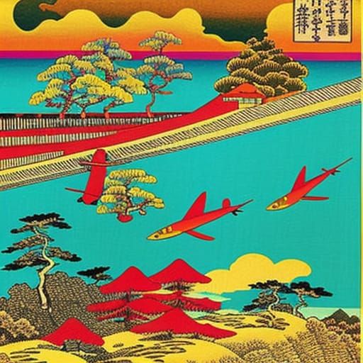 Psychedelic Ukiyo-E Machine Dreamscape