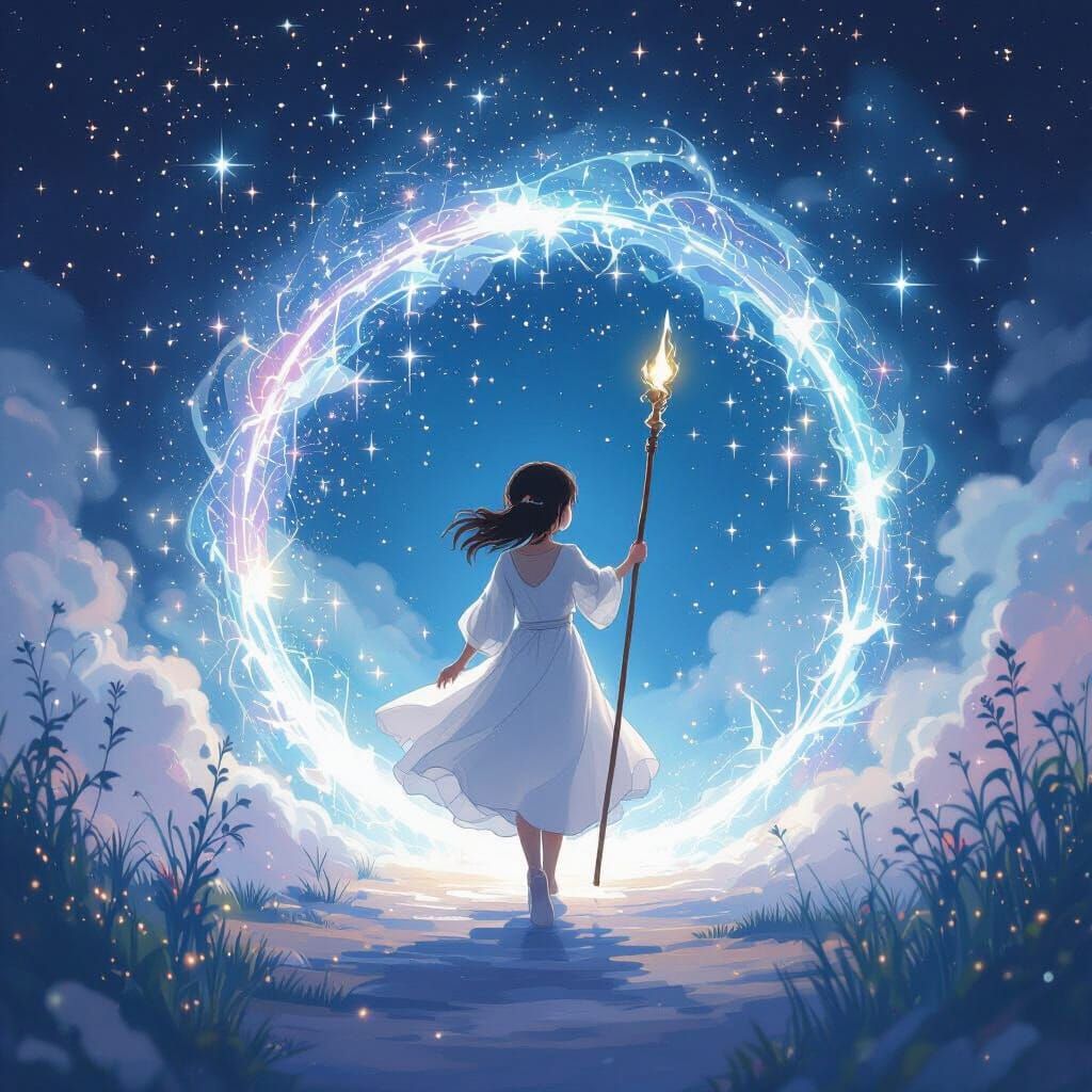 Girl Enters Shimmering Portal to Enchanted World