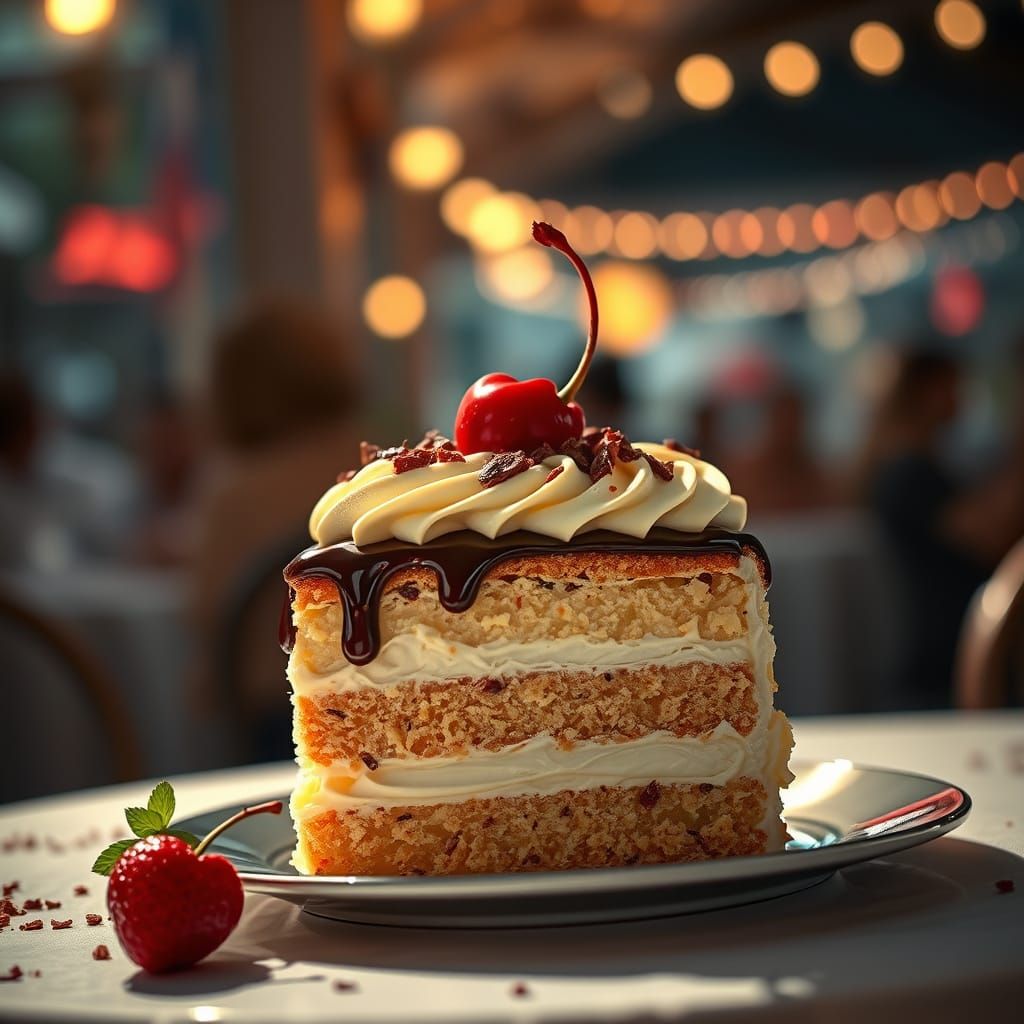 Delicious Cream Cake with Cherry and Chocolate Topping