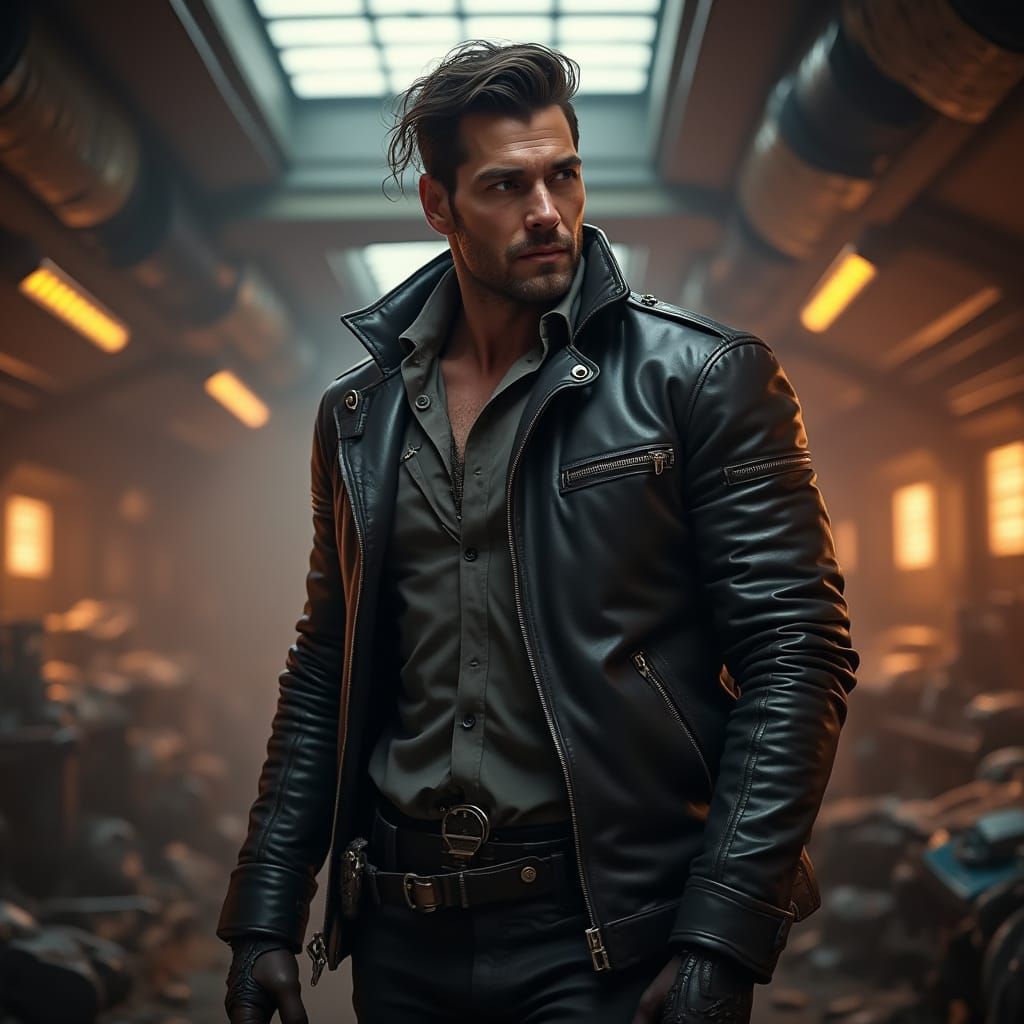 Gritty Space Pirate Captain in Cyberpunk Hues