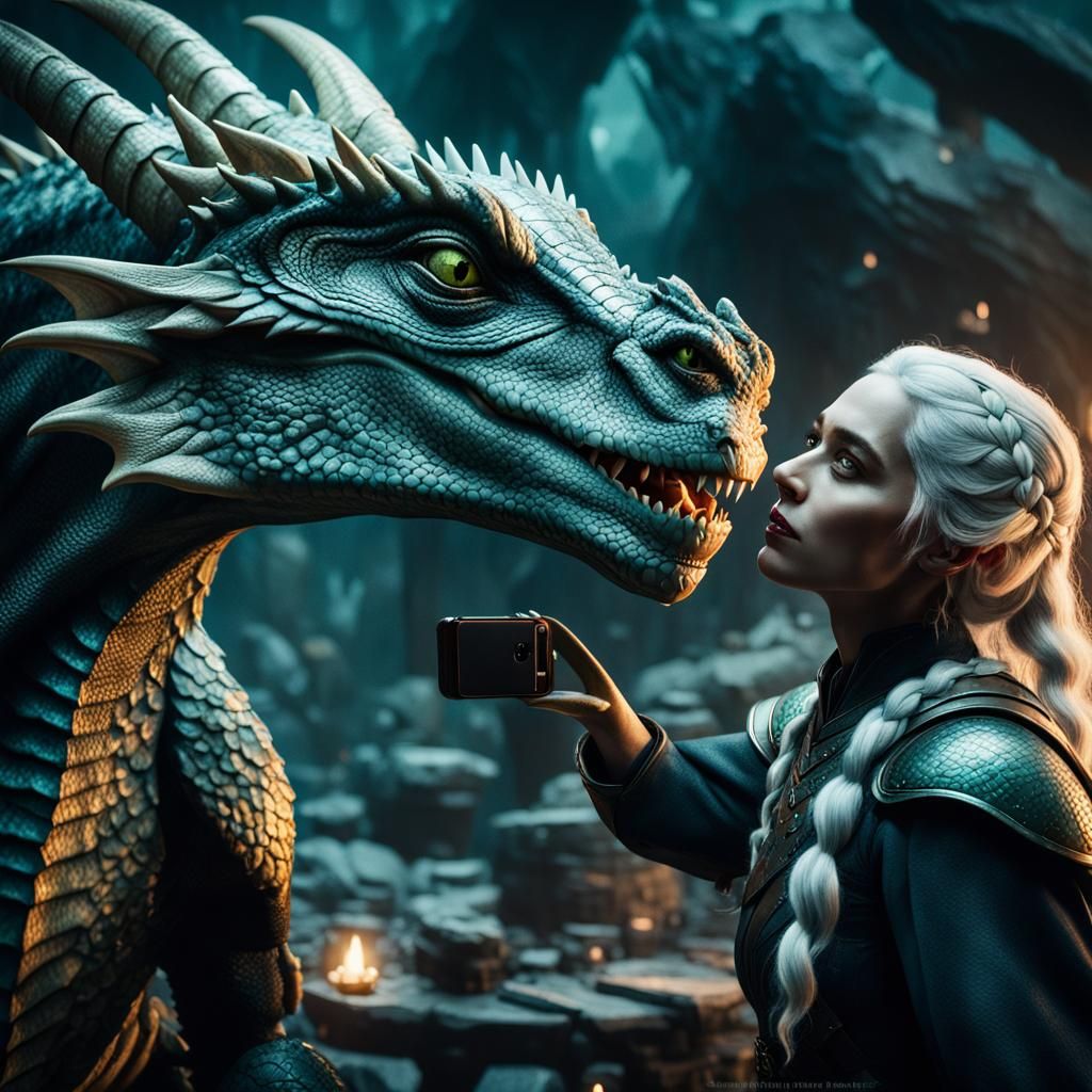 Epic Dragon Selfie: Cinematic Film Still