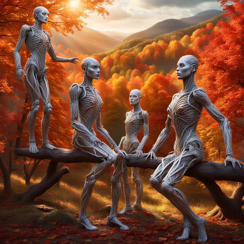 Dramatic Autumn Landscape with Silver Mannequins