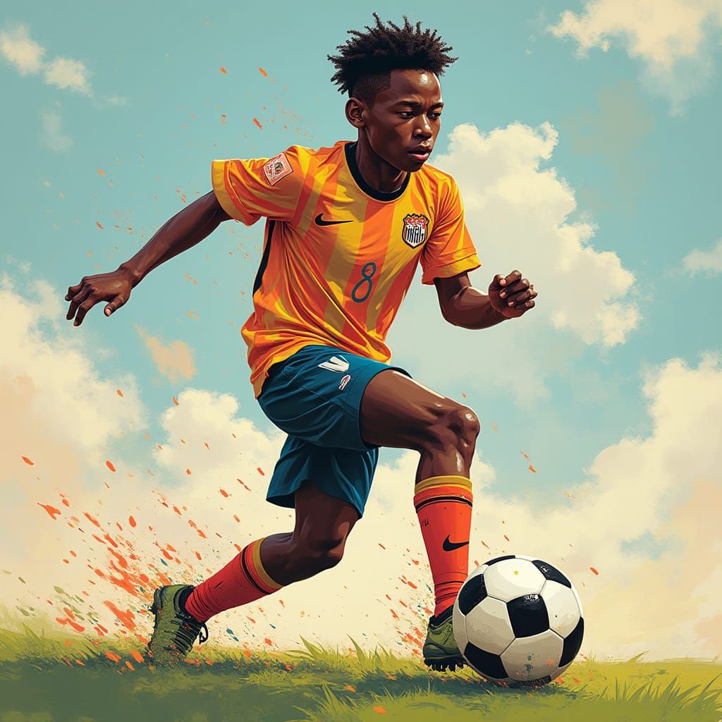 Soccer Superstar in Vibrant Murakami-Inspired Digital Art