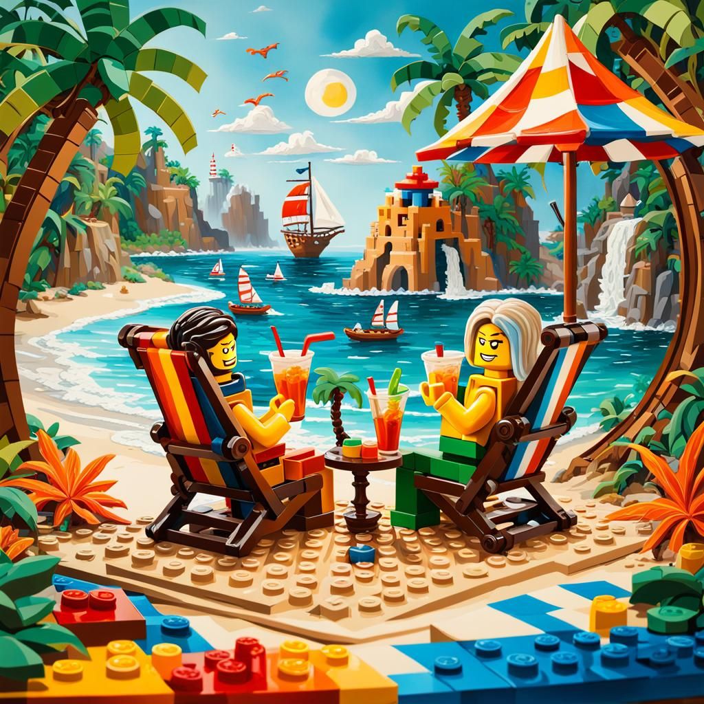 Lego Figures Enjoying Tropical Beach Paradise