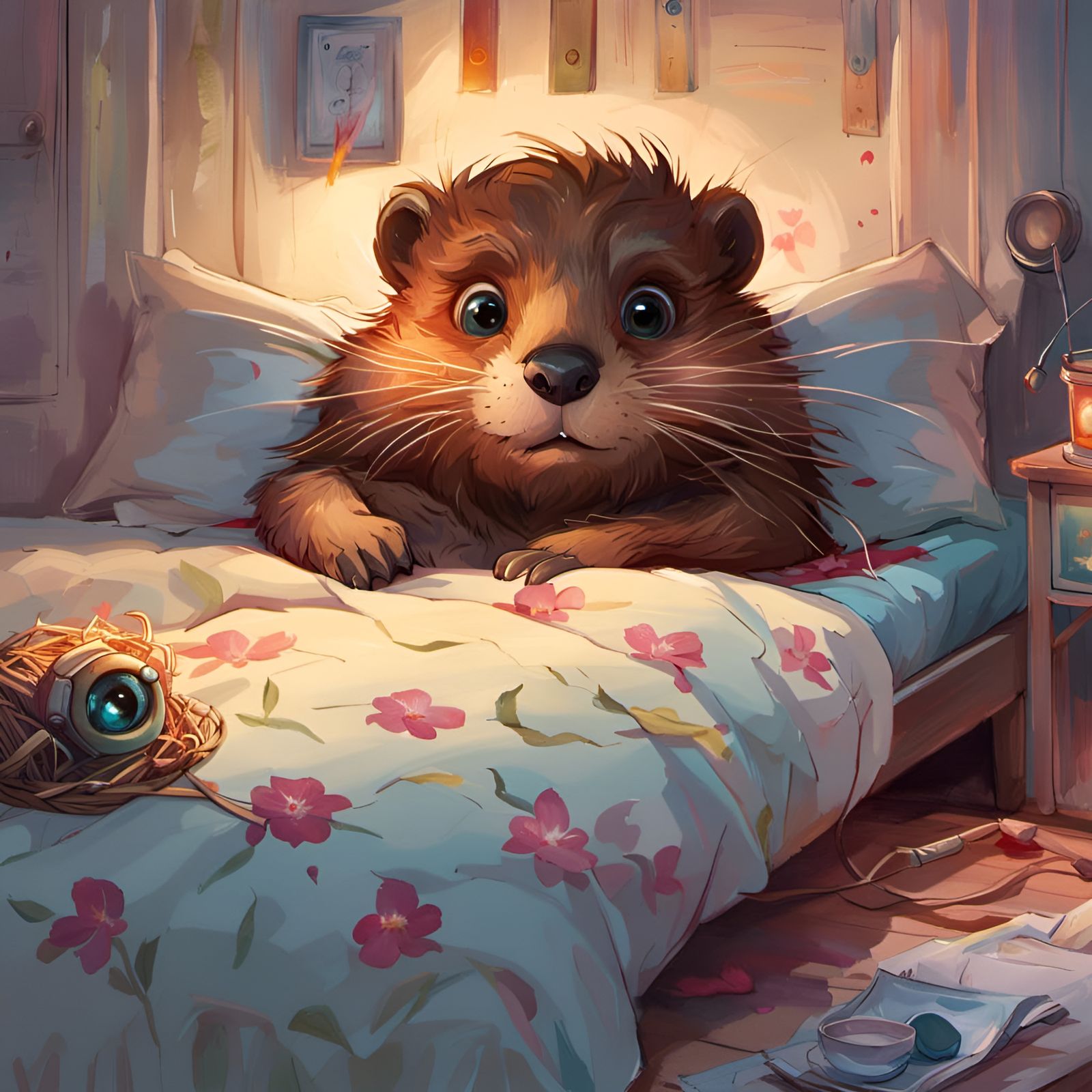 Sad Beaver Portrait in Animated Style