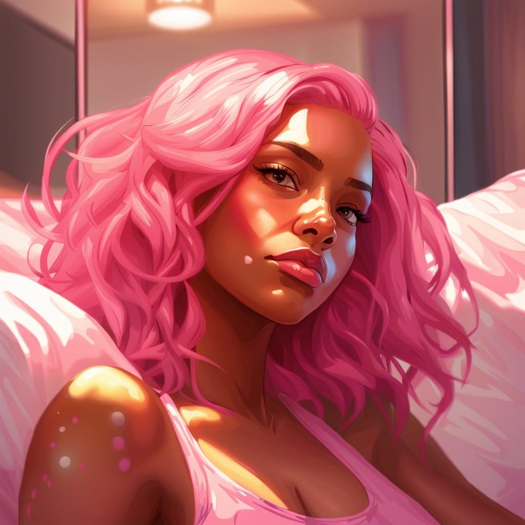 Hyperdetailed Portrait of Pink-Haired Girl in Bathing Suit