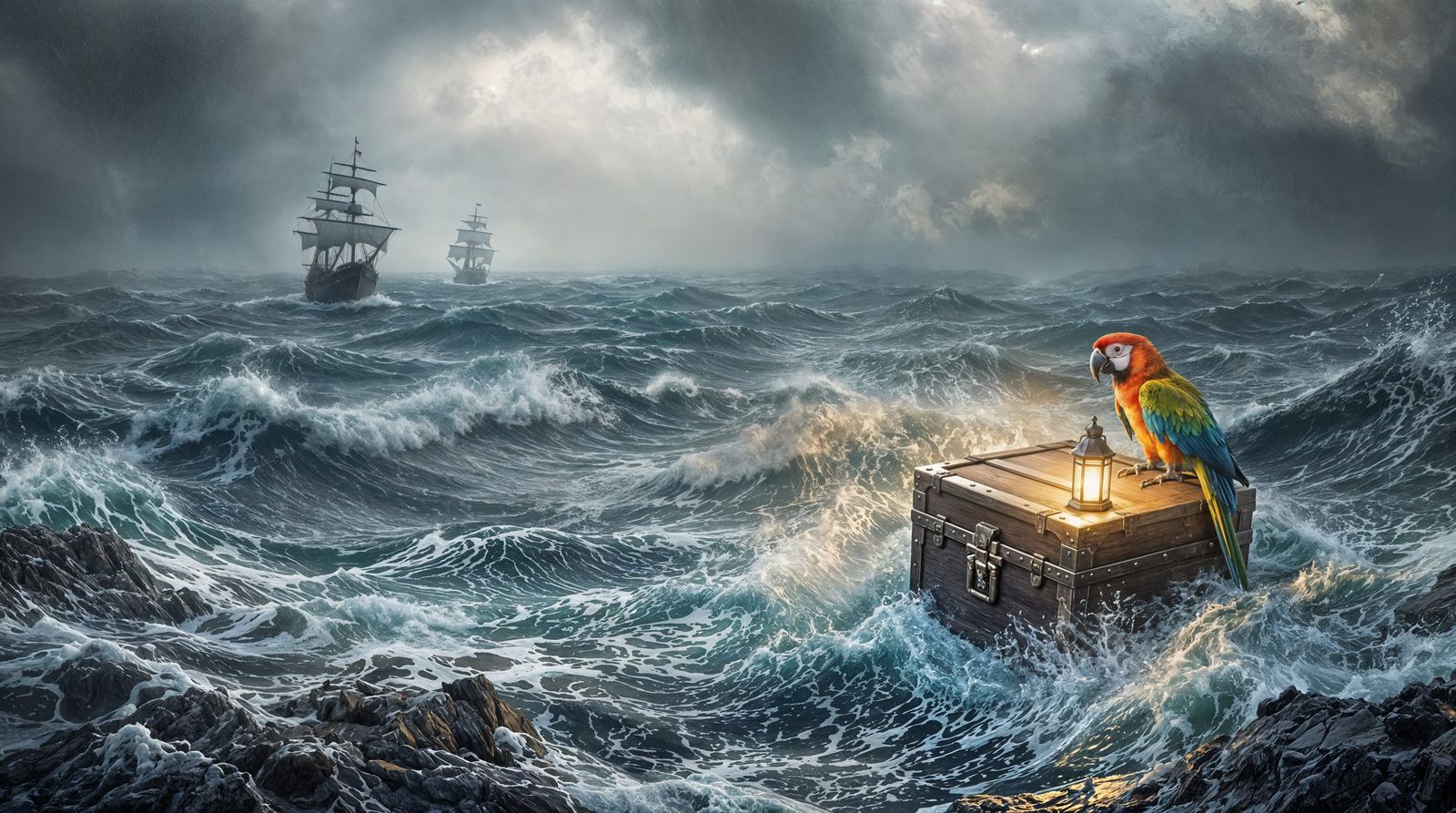 Pirate Parrot's Treasure in Stormy Seas