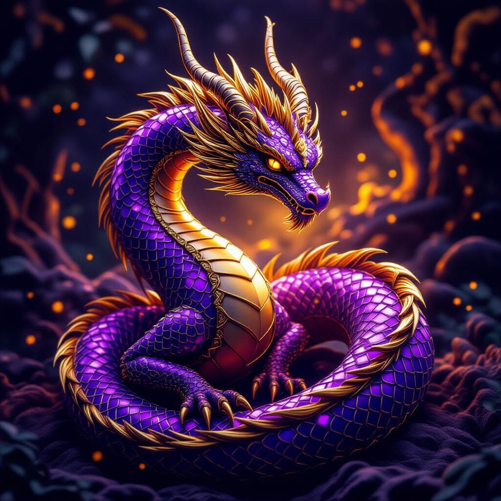 Diamond and Gold Dragon in Dark Fantasy Style