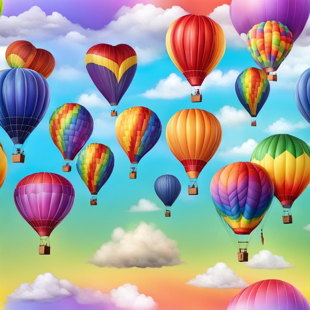 Colorful Rainbow Hot Air Balloons in Sky