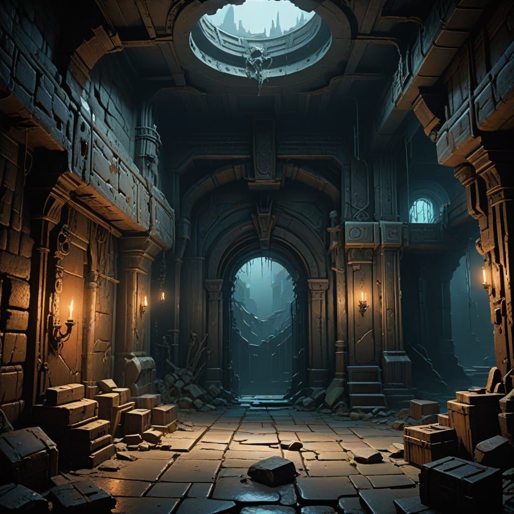 Dark Fantasy Dungeon Chamber in Intricate Matte Painting Sty...