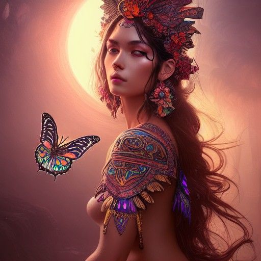 Aztec Butterfly Goddess: Hyperrealistic Digital Art