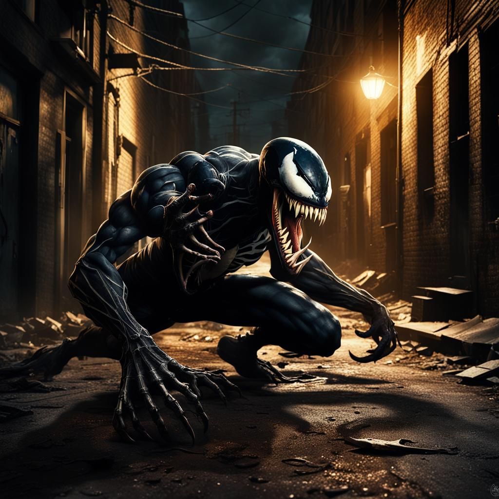 Venom in Tenebrism Style with Cinematic Lighting
