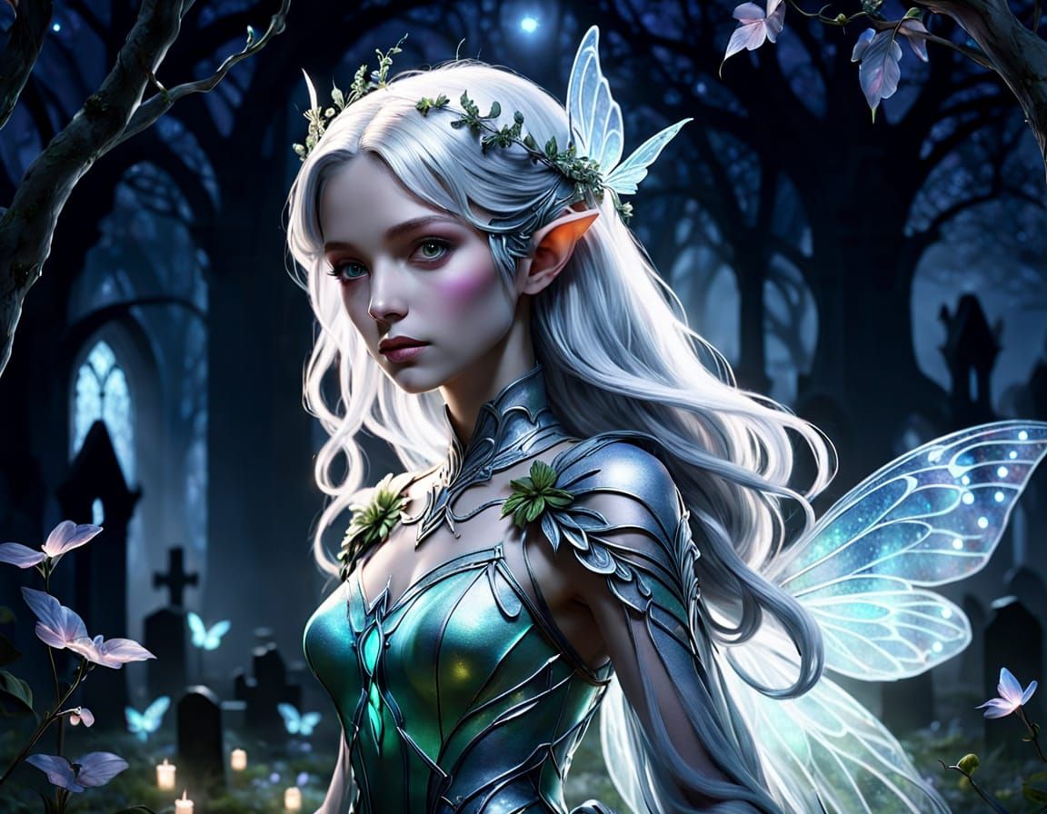 Moonlit Fairy in Ethereal Graveyard Concept Art
