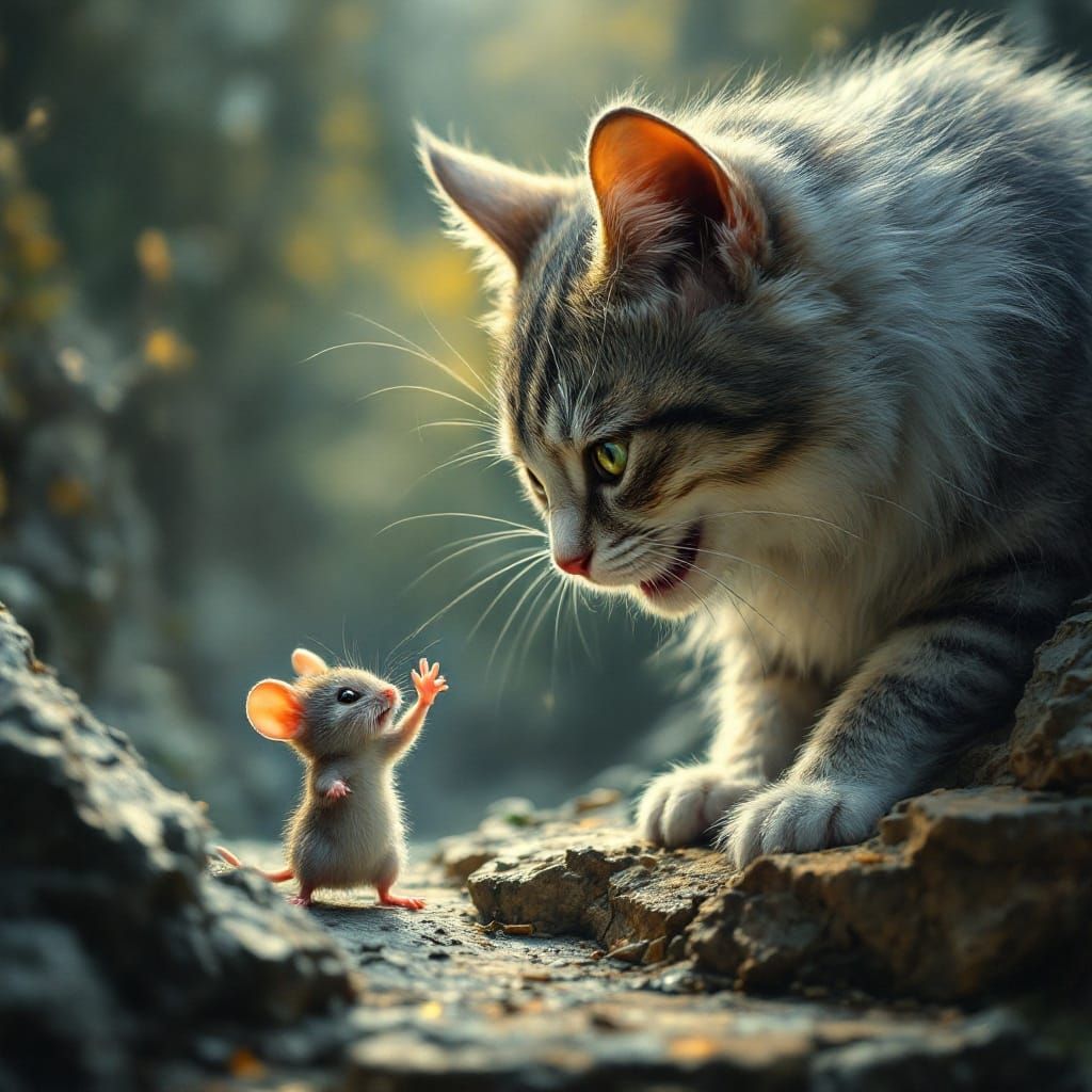 Cat vs Mouse in Distorted Geometry, Melting Houses Style