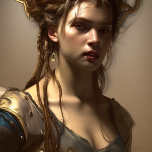 Snake Woman Portrait in Renaissance Painting Style