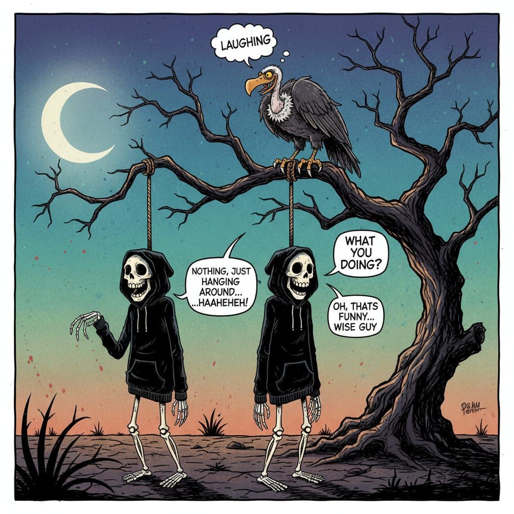 Cartoon Skeletons Hanging Around in Tim Burton Style