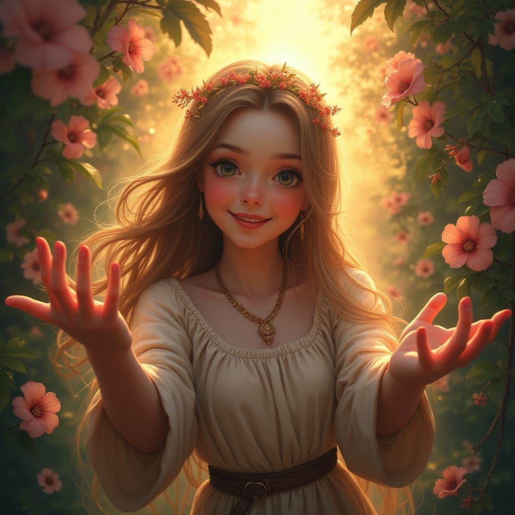 Radiant Portrait of Woman with Floral Elements