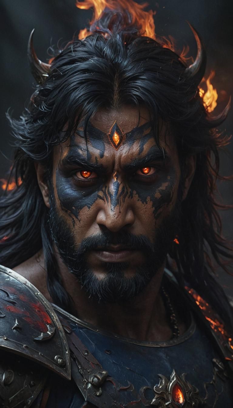 Menacing Ravan Portrait in Dark Fantasy Style